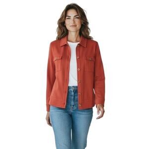 J.Jill Women's Wearever Knit Jacket Shacket S Red Orange Long Sleeve Button Up